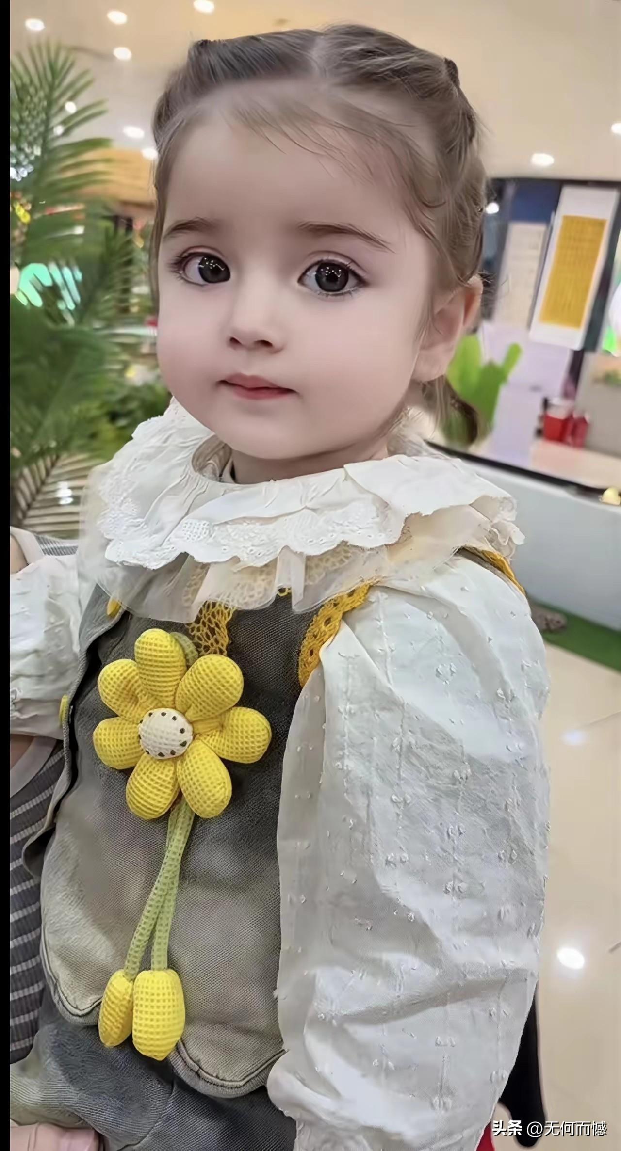 这个小朋友，感觉就像是生活在童话世界里的孩子一样，特别的招人喜爱，水汪汪的大眼睛