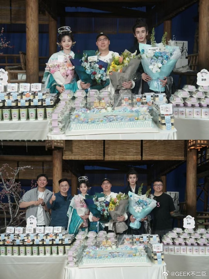 张凌赫田曦薇曾庆杰杀青合照杀青合照温馨定格，张凌赫田曦薇同框氛围感拉满，曾导相伴