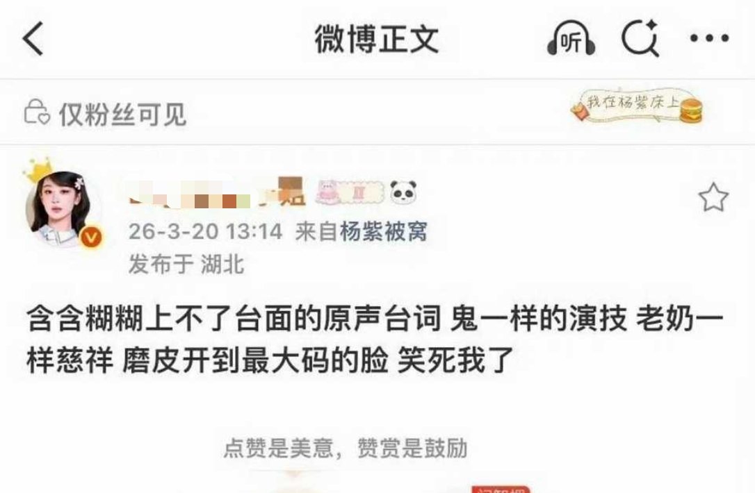 这说的不就是杨紫吗？我们紫米姐姐对自担的认知还蛮清晰的