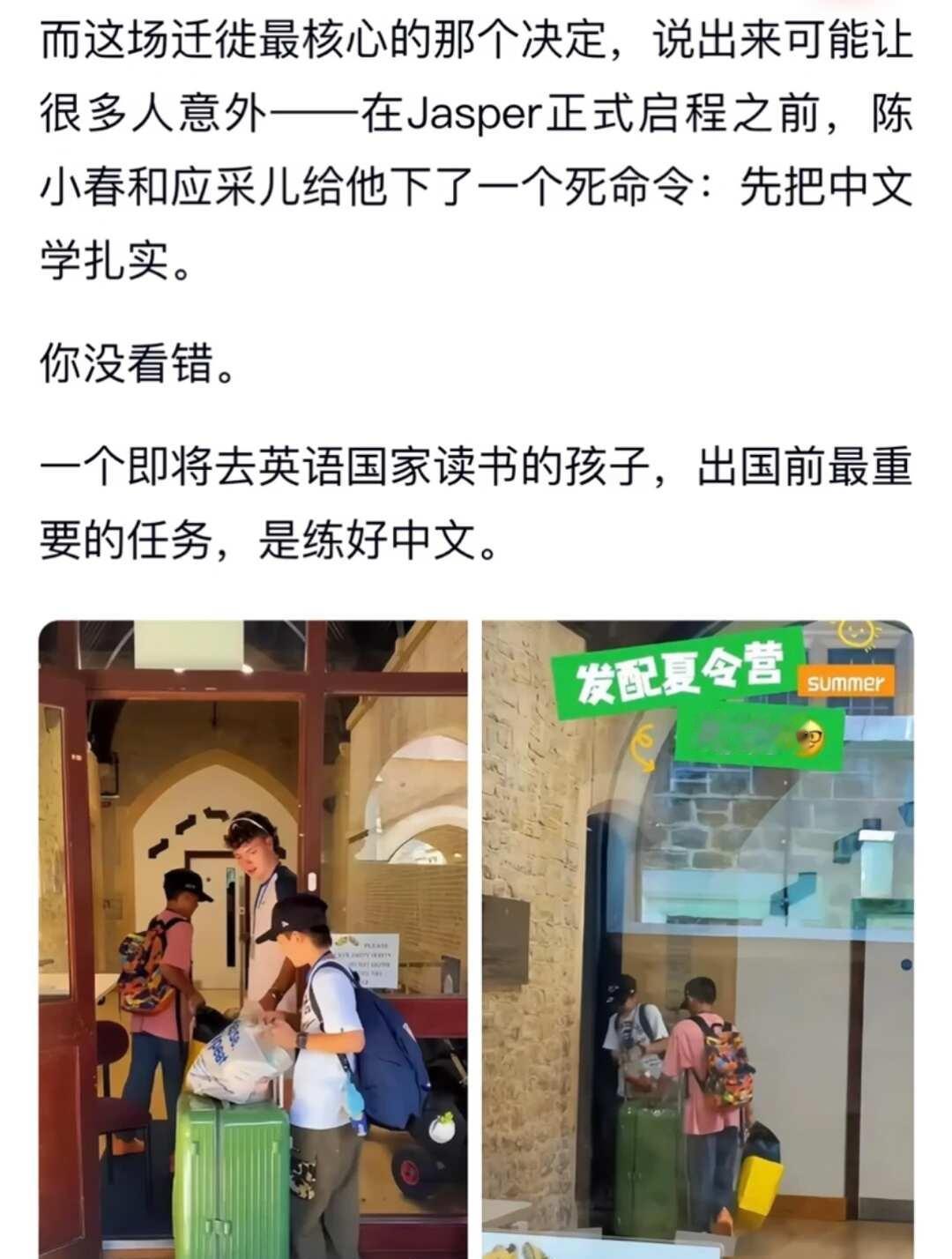 应采儿停工全程贴心陪读，13岁儿子Jasper表
子女教育 教育规划 全球化教育