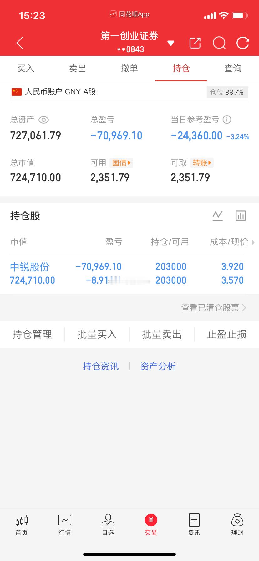 爱股程全职炒股日记40w本金挑战一年翻5倍，第（ 79  ）天！总资产：72w当
