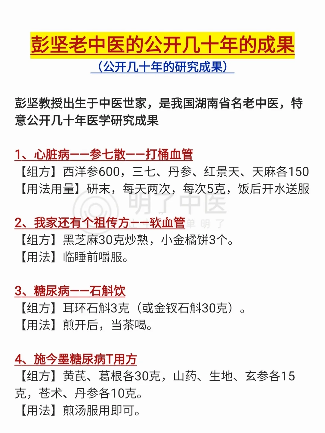 湖南中医药彭坚家传方，收集