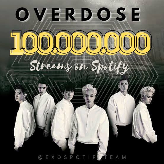 EXO《Overdose》Spotify流媒突破1️⃣亿成为组合达成的第1️⃣0