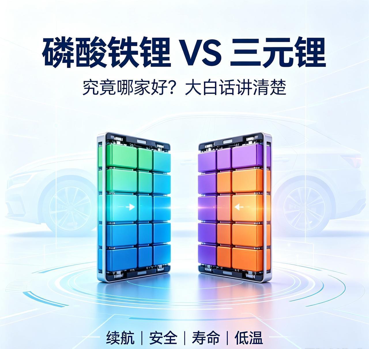 很多买车的朋友纠结，到底选三元锂还是磷酸铁锂，用大白话讲清楚👇

✅三元锂电池
