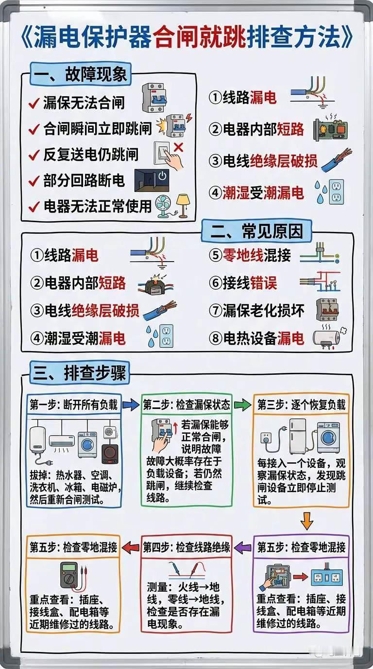 漏电保护器跳闸的故障排查方法。技术分享 零基础学电工 电工