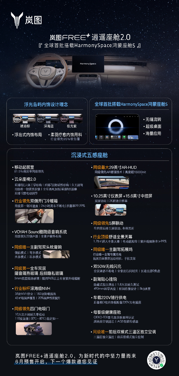 岚图FREE+发布会刚刚结束，给大家汇总一下内饰方面采用浮岛式内饰布局与柔羽疗愈