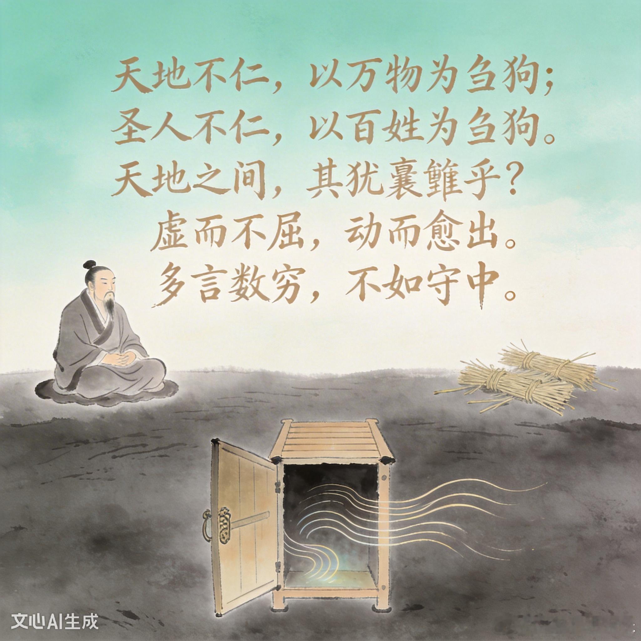 《道德经》第五章 · 原文+注音+译文+速记卡一、原文+注音（通行本）天地不仁，