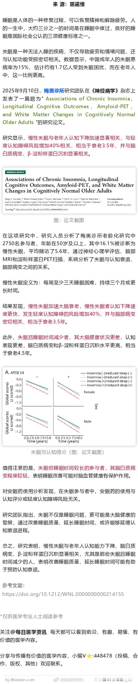 睡不好，脑子老！梅奥团队最新：失眠或加速大脑衰老，增加痴呆风险2025年9月10