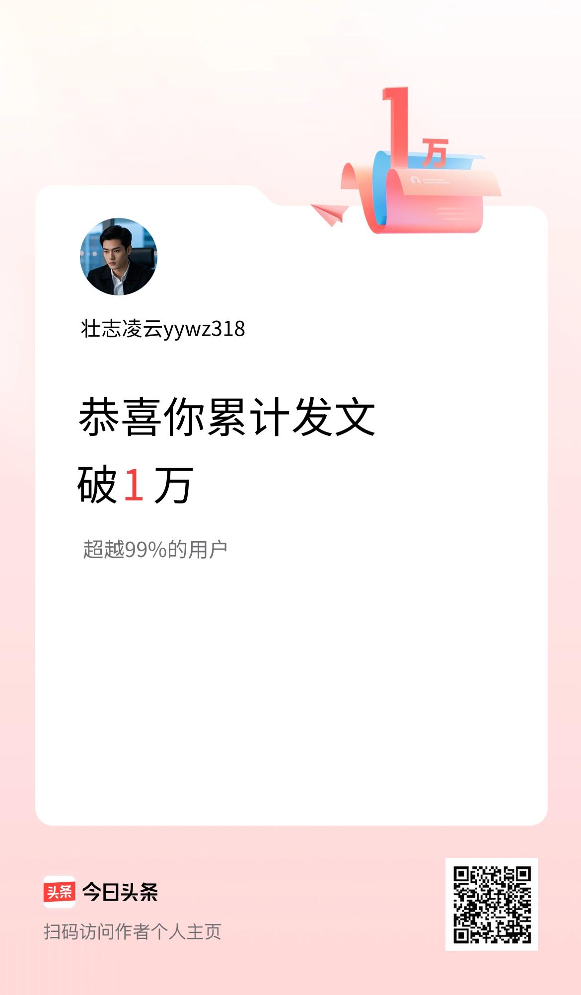 我在头条累计发布内容破1万啦！