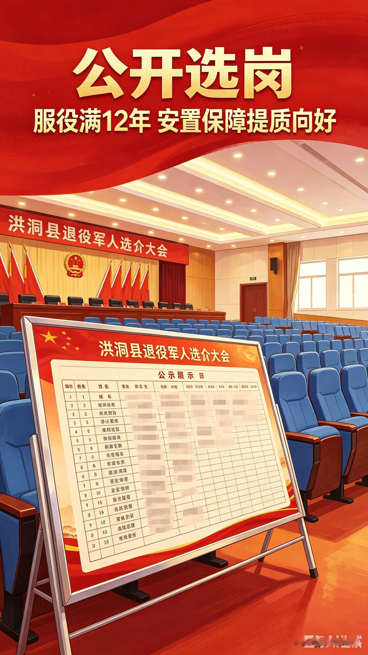 从洪洞县2026年度安排工作退役士兵公开选岗现场了解到，服役满12年、符合政府安