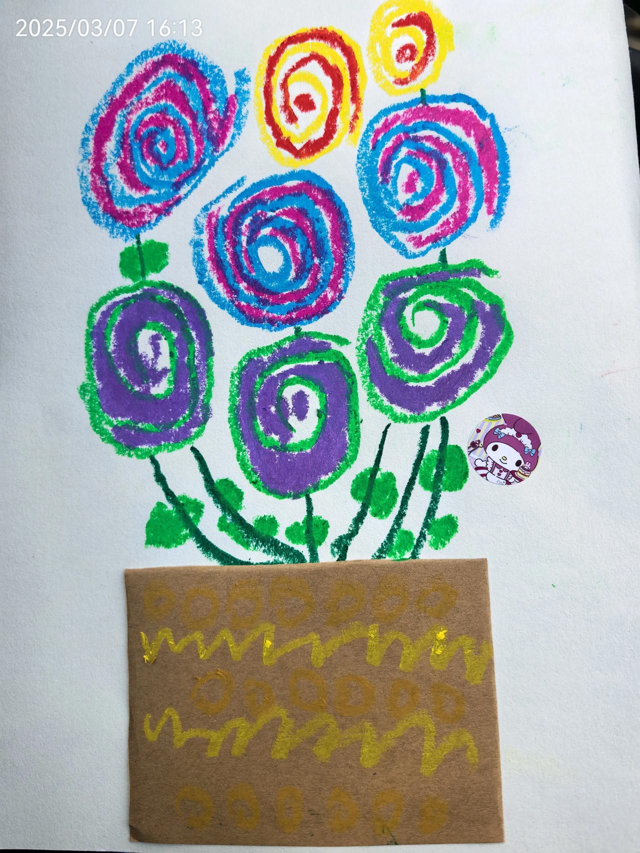 儿子幼儿园画的花，说送我的三八节礼物！
