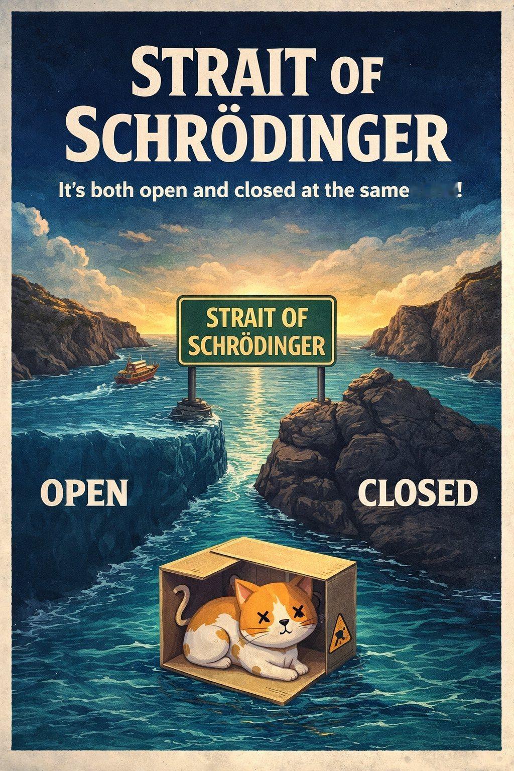 据说，霍尔木兹海峡现在处于“开放”、“封锁”之间的量子叠加态 