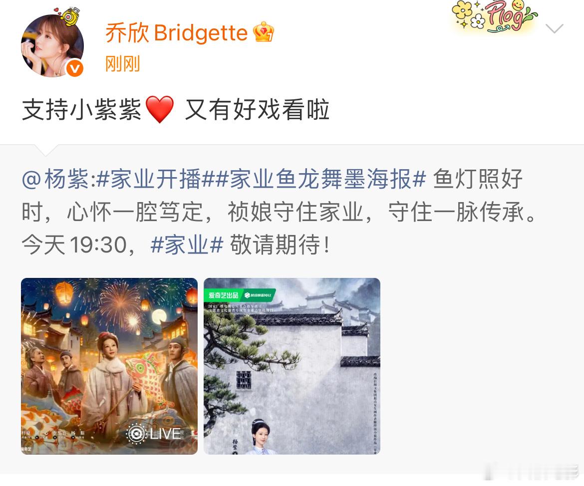 乔欣宣传杨紫家业