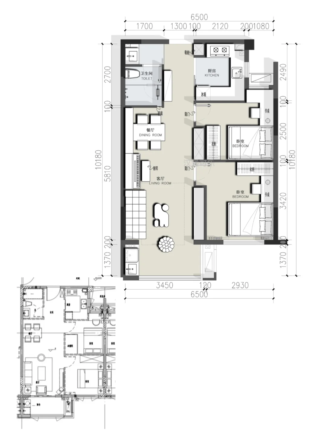 户型优化/小户型两室平面方案设计