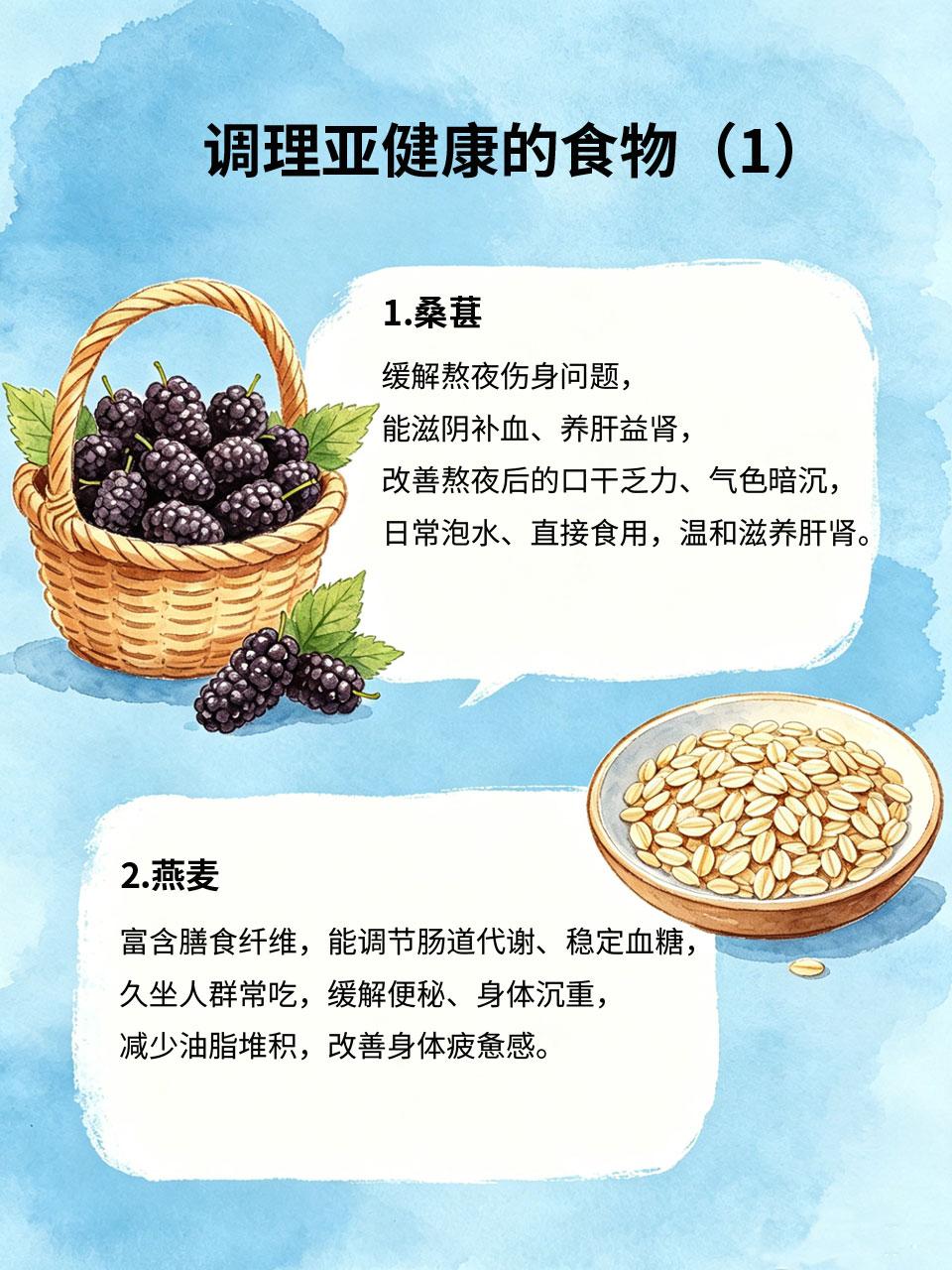 日常吃对这些食物，悄悄调理亚健康
当代人经常熬夜、久坐、饮食不规律📱，大多处于