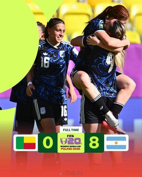 波兰2026国际足联20岁以下女子世界杯小组赛第二轮A组 贝宁0-8阿根廷；波兰