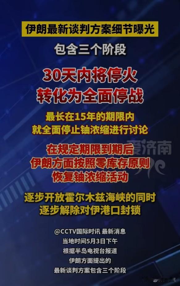 伊朗最新方案：30天内停火转全面停战，15年内讨论停止铀浓缩。特朗普称"不可接受