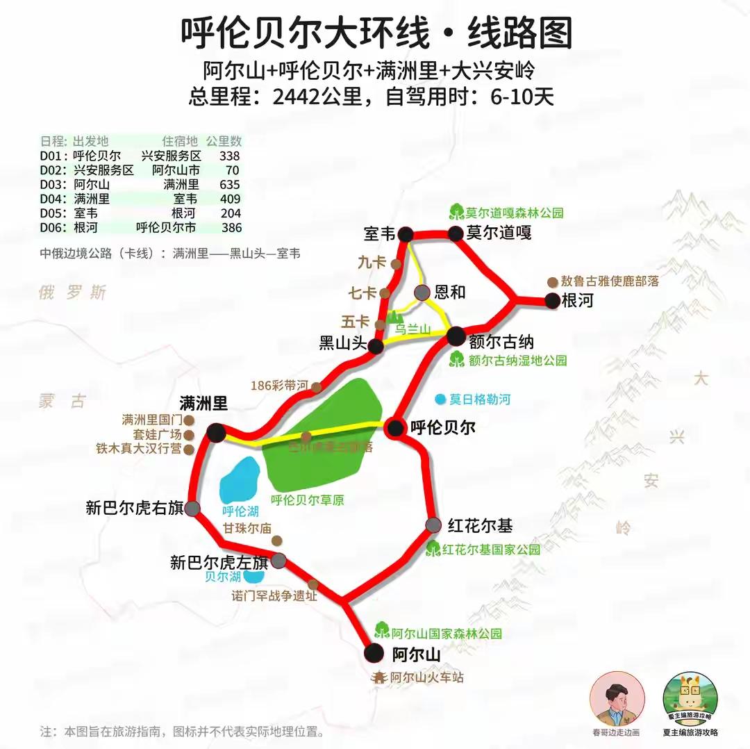 2442公里呼伦贝尔环线，6 - 10天畅玩内蒙北疆
想驾驶房车领略大草原风光的