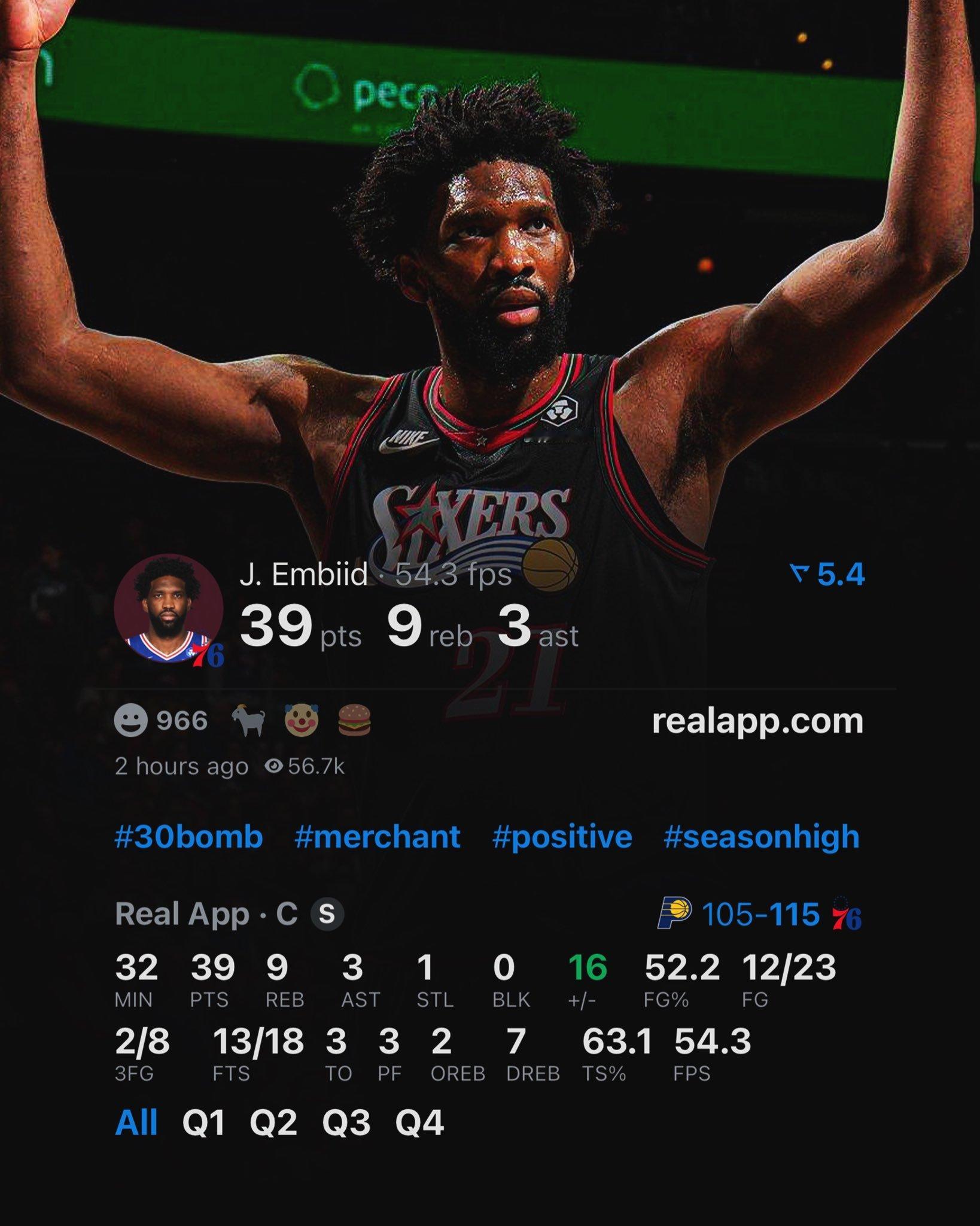 什么水平？？今天的恩比德：——投篮23中12，三分8中2，罚球18中13——拿下