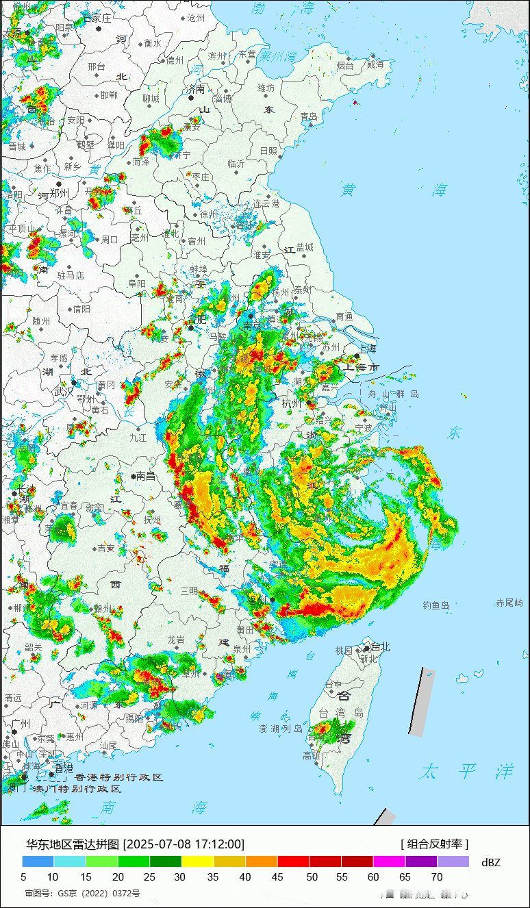 台风丹娜丝 从雷达动画以及地面观测站的风向变化看，台风丹娜丝的中心，应该正在从洞