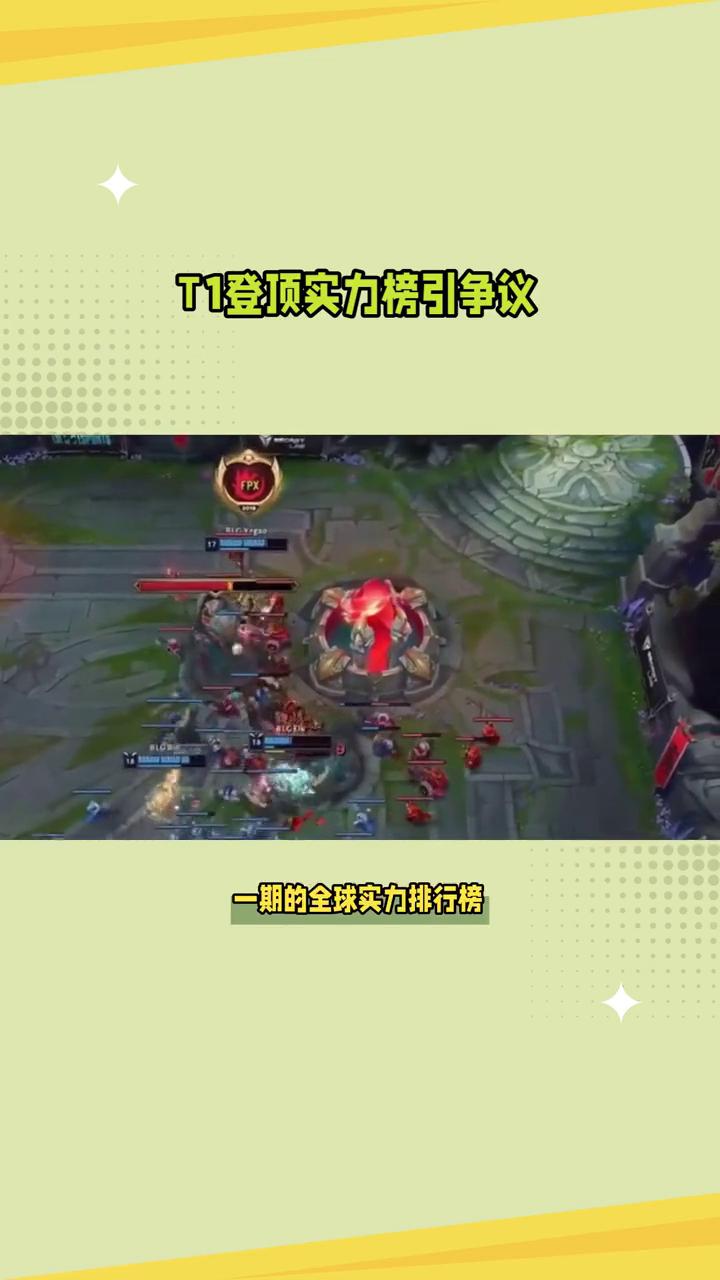 T1登顶实力榜引争议。
T1战队竟力压群雄，登顶LOL全球实力排行榜，引发巨大争