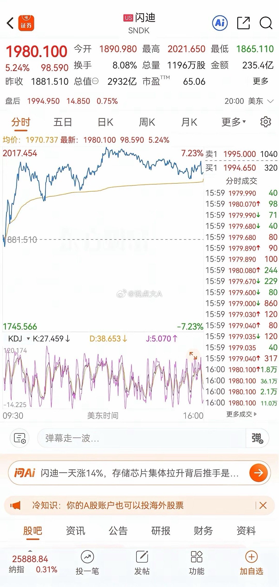 6.13更新！老美三大股指集体上涨，人家的主流科技股、存储、光通信大部分大涨。看