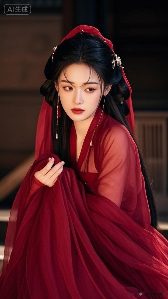 红衣美人，古典韵味，美轮美奂！🌸💄👗