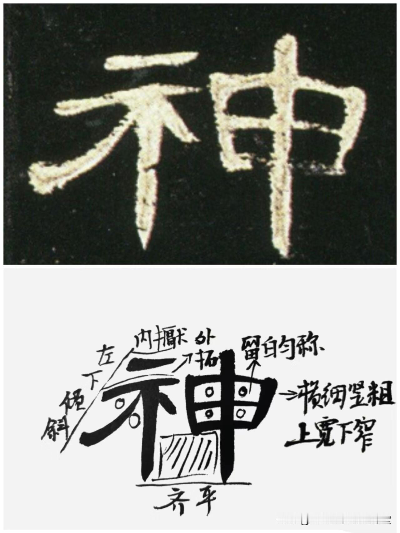 汉隶《曹全碑》单字图解，对字形结构精细剖析，字体婉约而不失力度，尽显汉隶之雄浑与