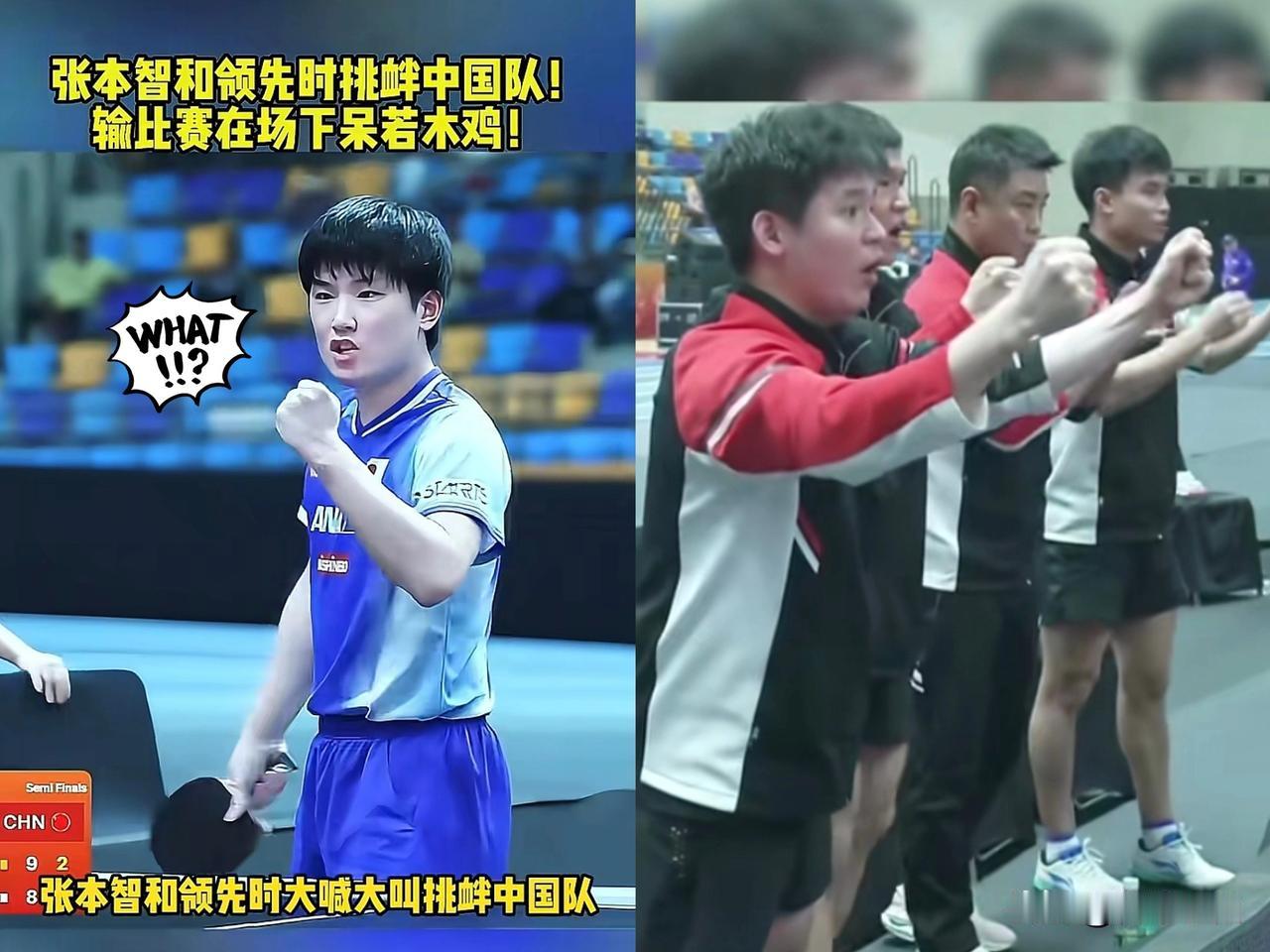 张本“病”入膏肓！
 亚锦赛赛场上。
张本智和领先时大喊大叫，
公然挑衅中国队。