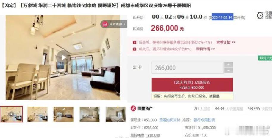 【成都160万元凶宅26.6万拍卖，已有70人报名】成都一凶宅26.6万元起拍7