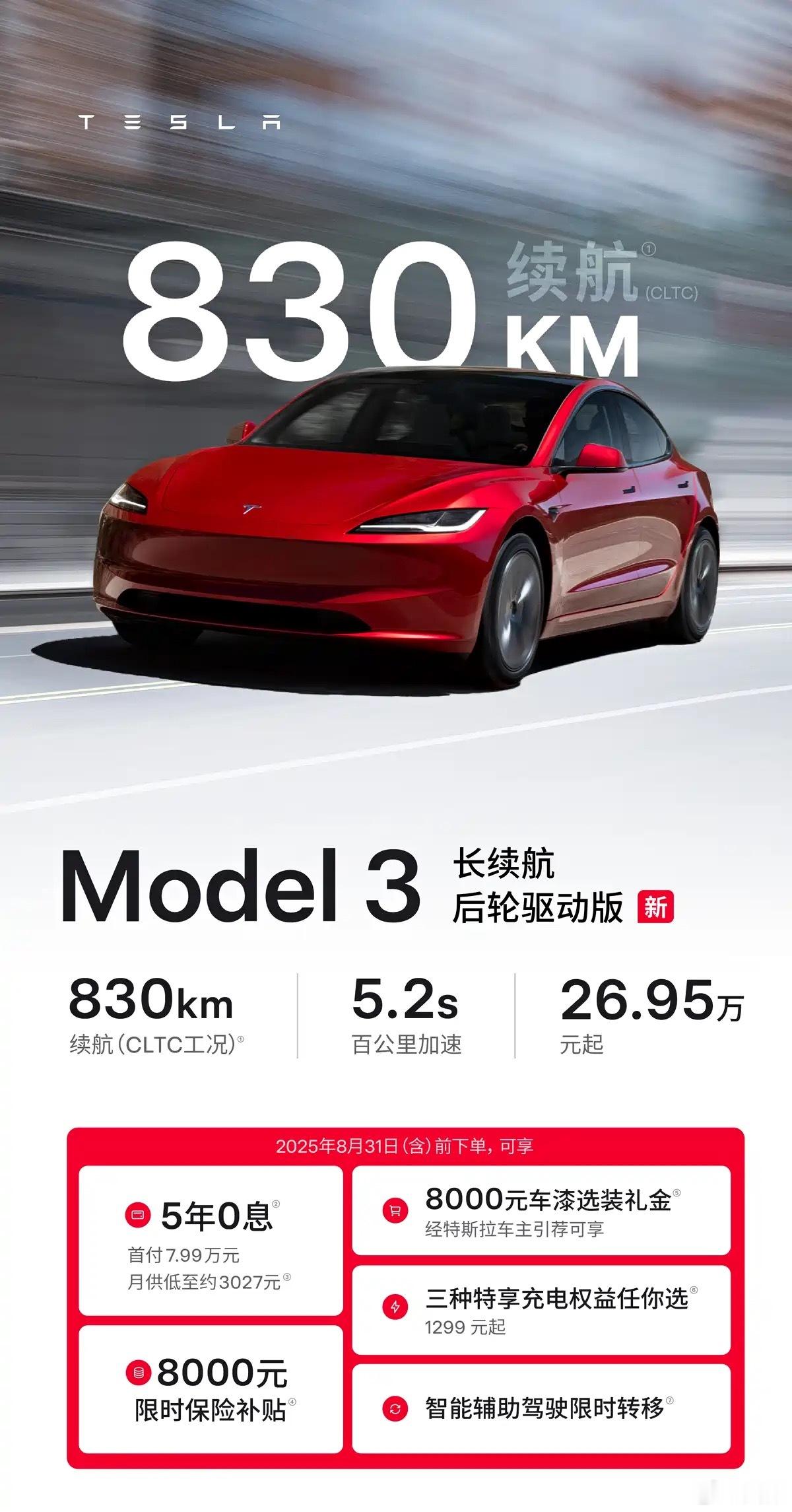 830公里，史上最长续航的Model 3，卖26.95万元贵了还是便宜了？特斯拉