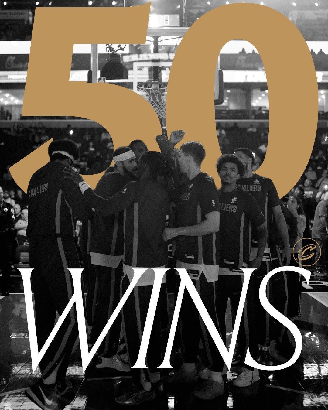 骑士官方：恭喜球队连续第二个赛季取得50+胜场克利夫兰骑士