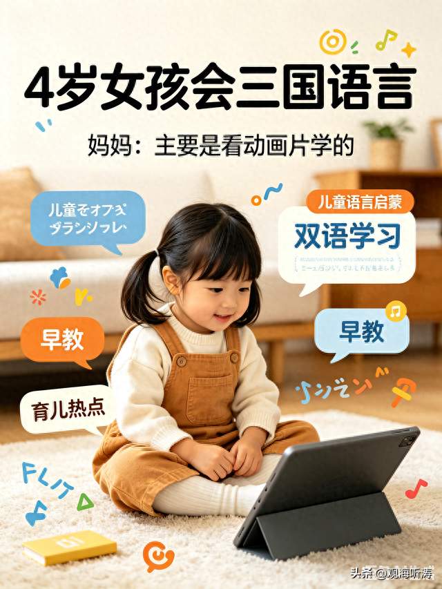 4岁女孩掌握三国语言，不靠补习班，靠看动画片自学