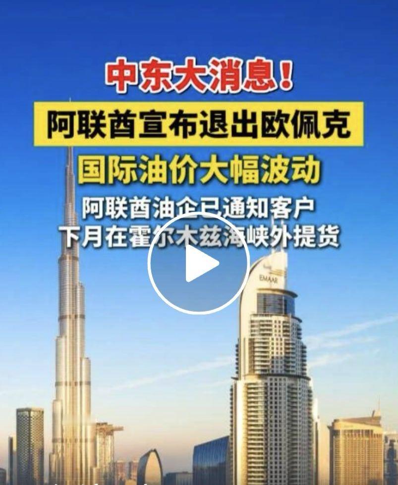 当地时间28日，阿联酋宣布，自2026年5月1日起退出石油输出国组织（欧佩克）及