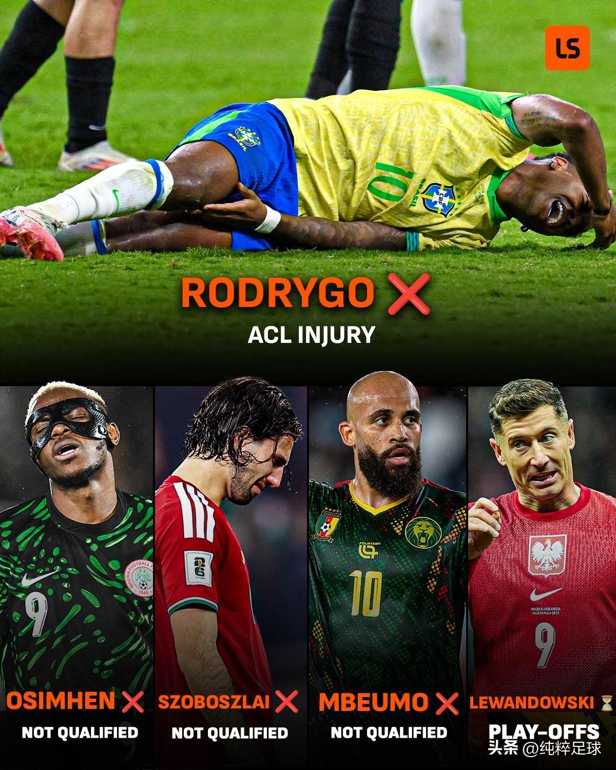 罗德里戈由于肌肉拉伤，将至少伤停6个月，正式宣告缺席今夏世界杯，给巴西队的世界杯