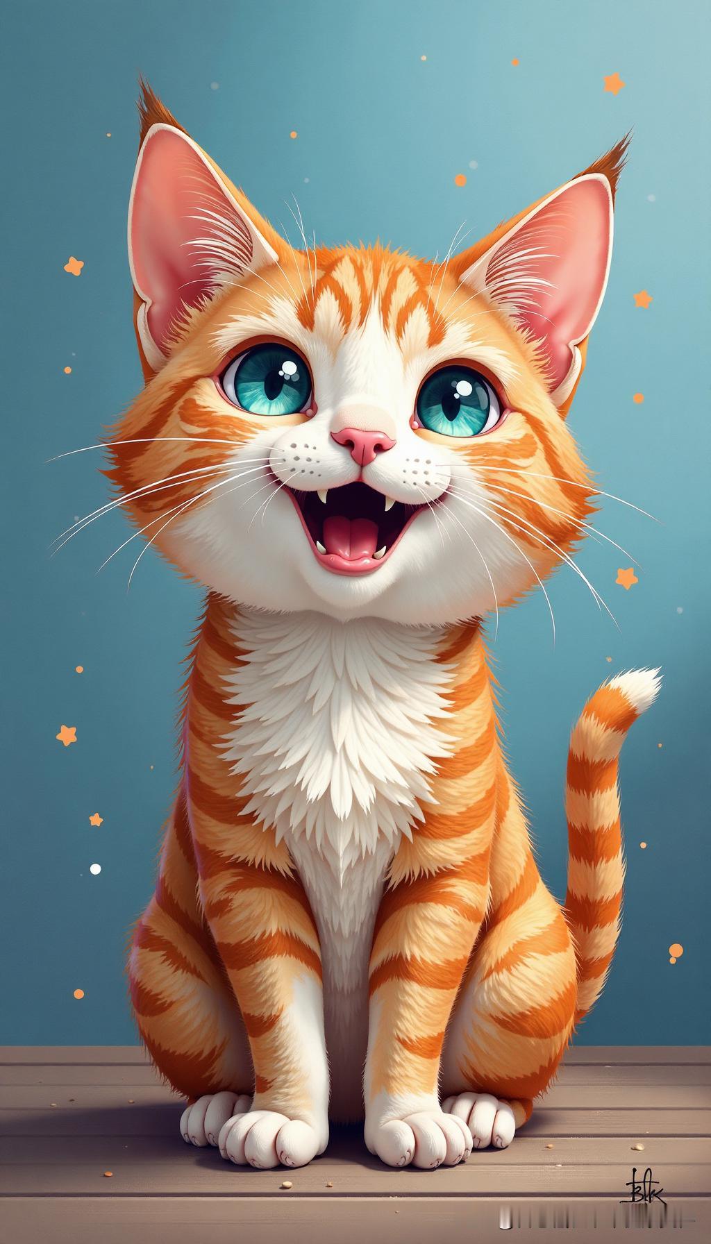 早安！愿你今天像我这只超级夸张、梦幻搞笑的大脸猫一样，充满活力和快乐！爱心满满，