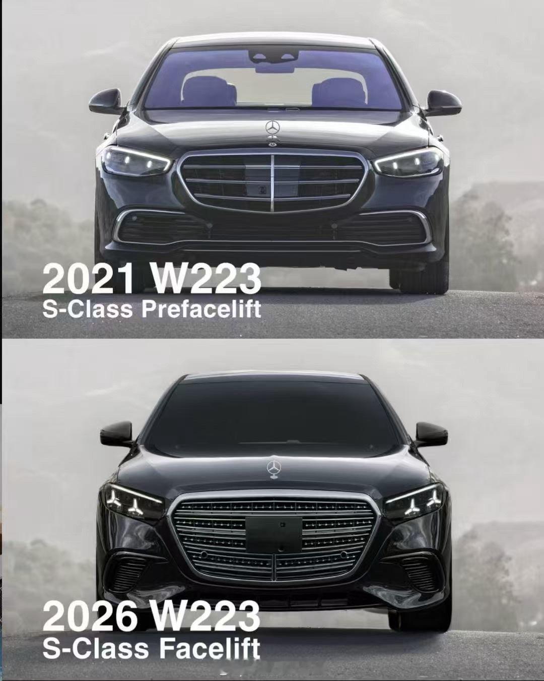 正面对比一下，改款S变大的嘴确实气场更强了我与汽车的日常奔驰140年跨越140年