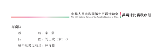 ？？？全运会乒乓球秩序册发布海南真的只来了3个人 就没啦？？？ ​​​​教练：李