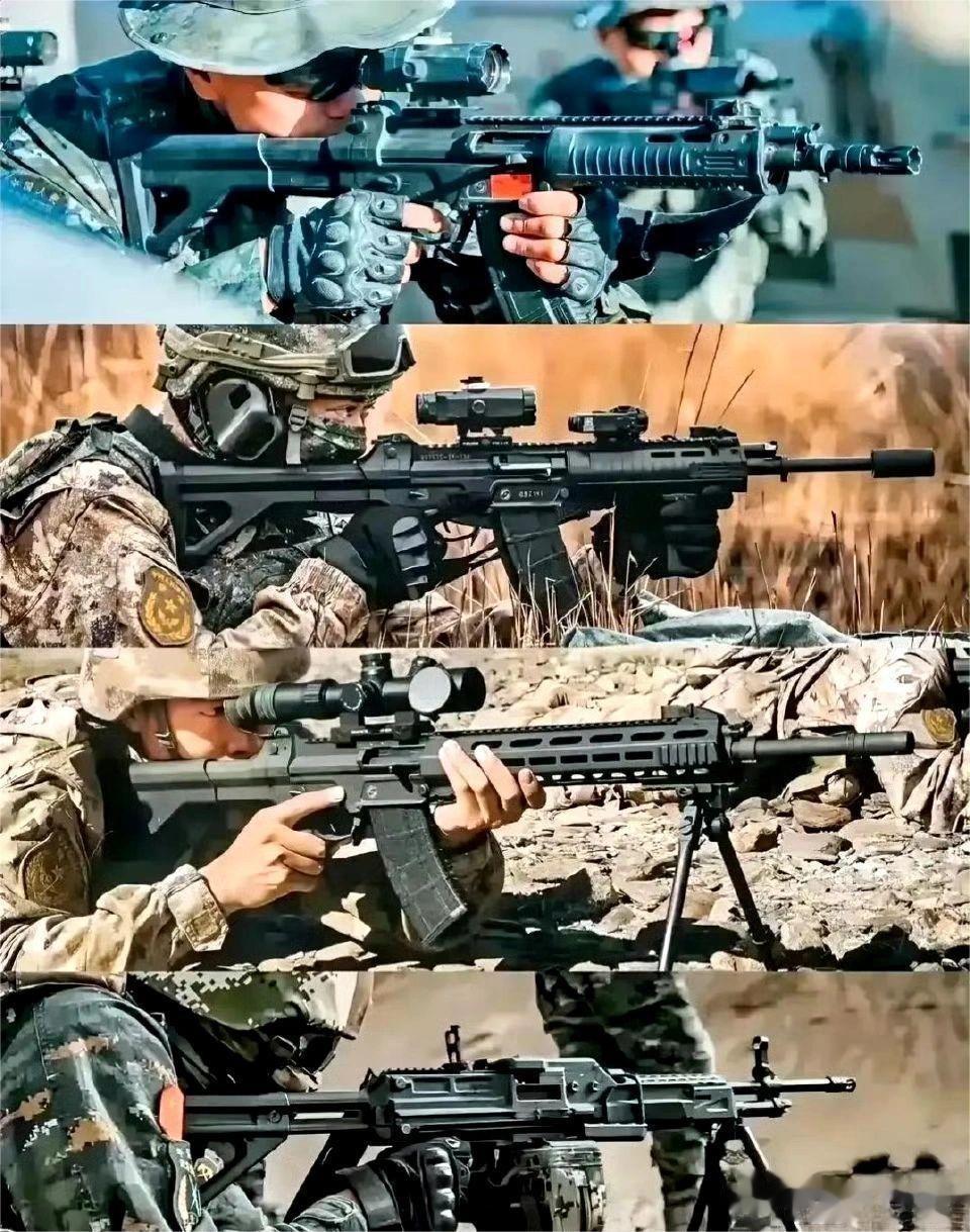 我军最新装备的新一代制式轻武器，从上到下分别为QBZ-192短突步枪、QBZ-1