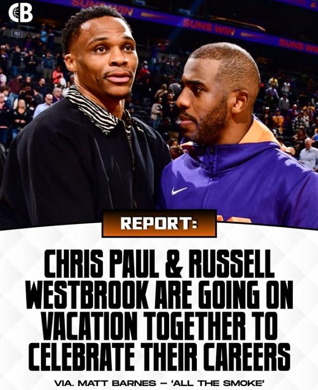英雄相惜，享受生活。
NBA两大前超巨保罗、威少接班出游。
       品牌管