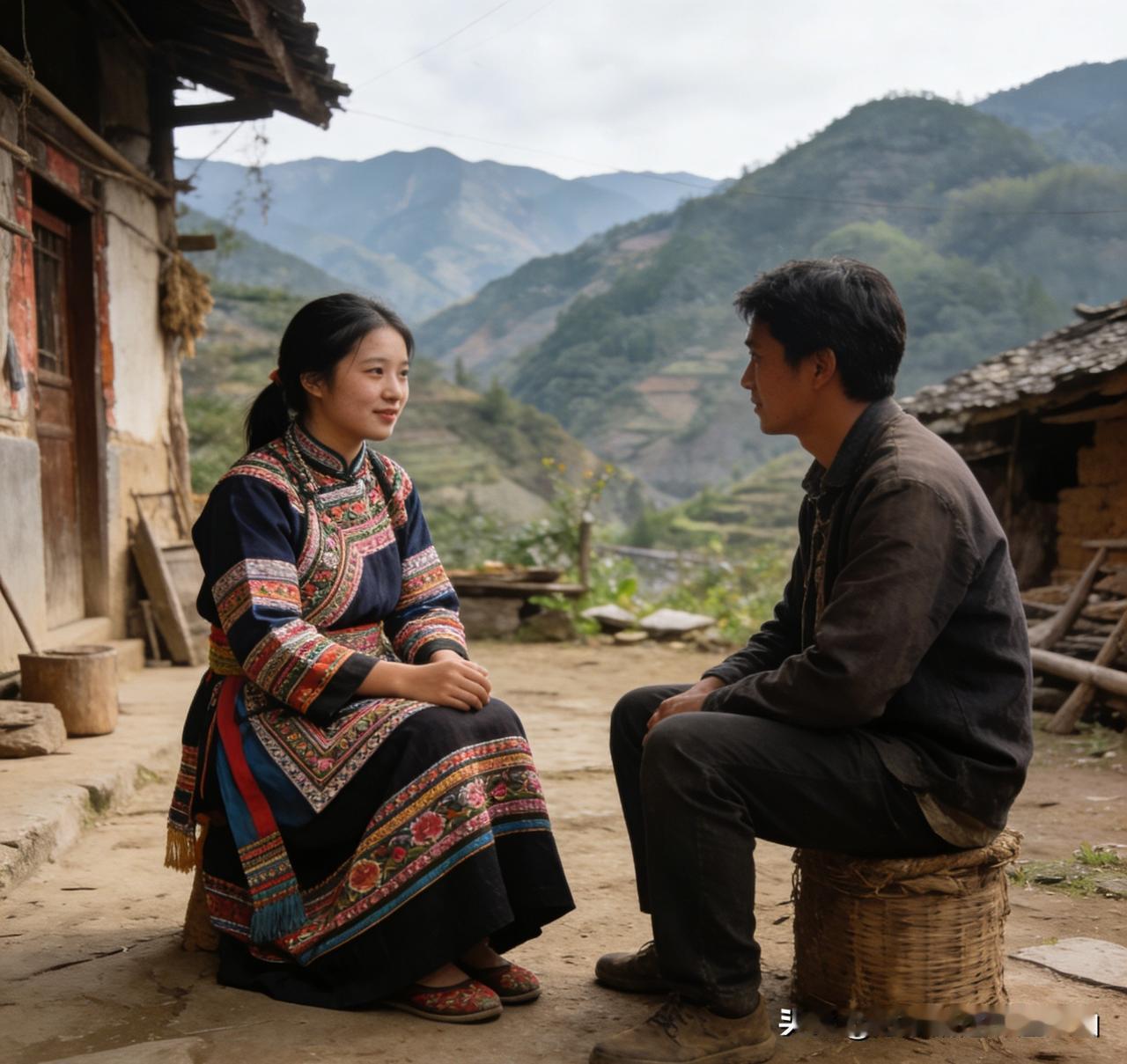大山的女孩相亲
 
林阿妹攥着衣角坐在茶馆，指尖还沾着山间晨露的潮气。介绍人说男