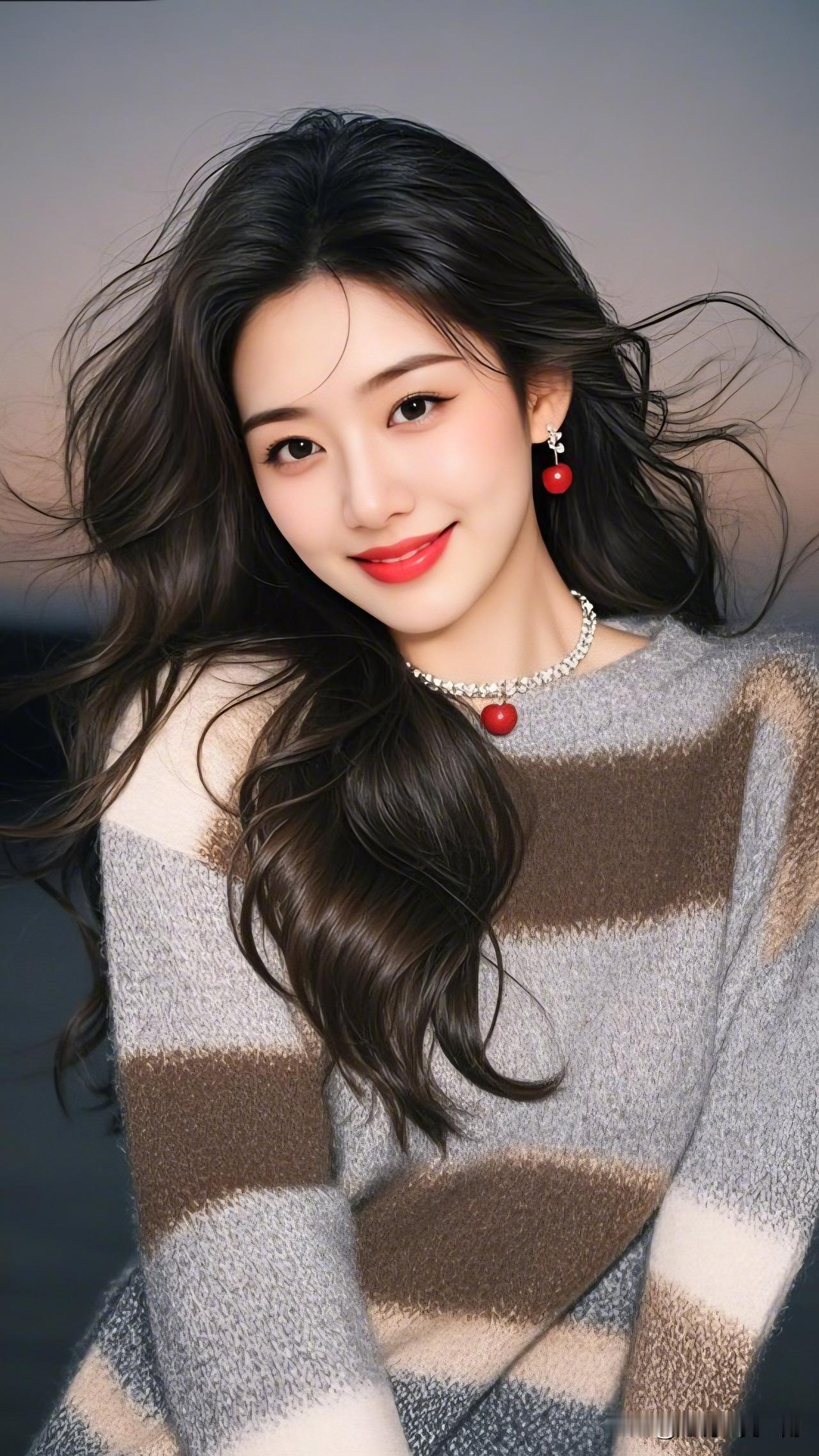 红妆美人笑，玉佩映秋光。美女究竟能有多美 甜美少女风，红唇与耳环的完美搭配，温暖