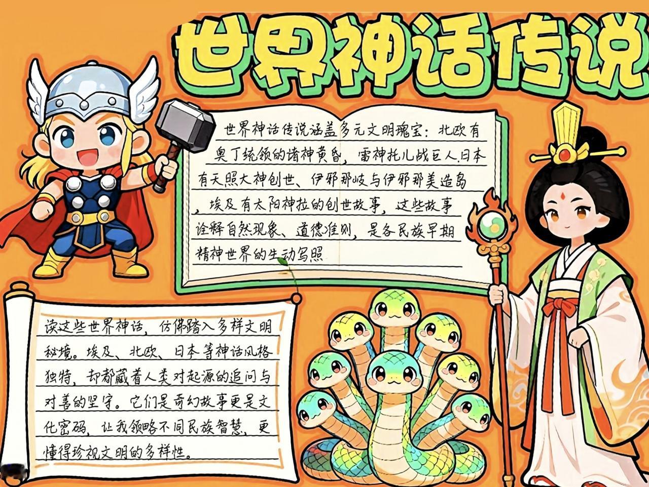 四年级上册语文，快乐读书吧《世界神话传说》阅读手抄报，收藏给孩子参考学习