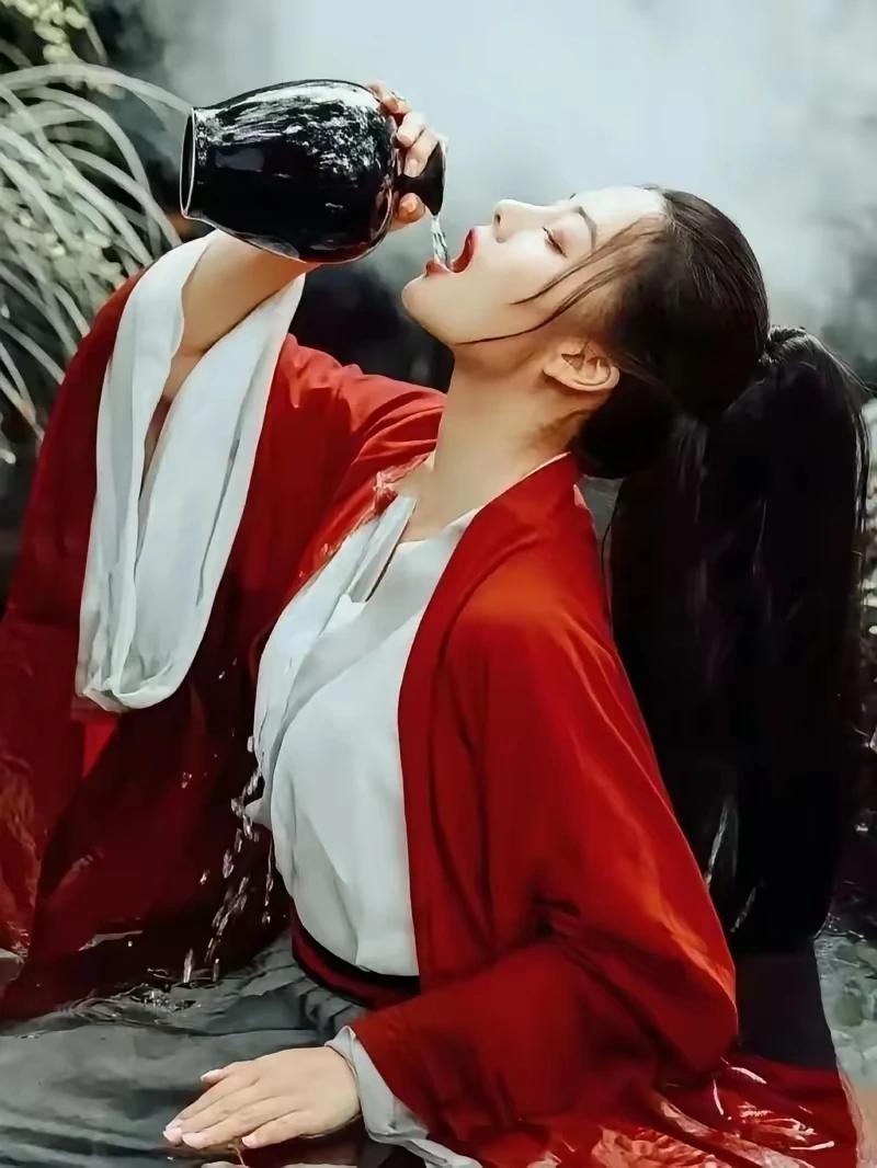 嚎饮一壶忘情酒，
 点滴难润樱桃口。
 回首往事诗一首，
月亮走啊我也走。