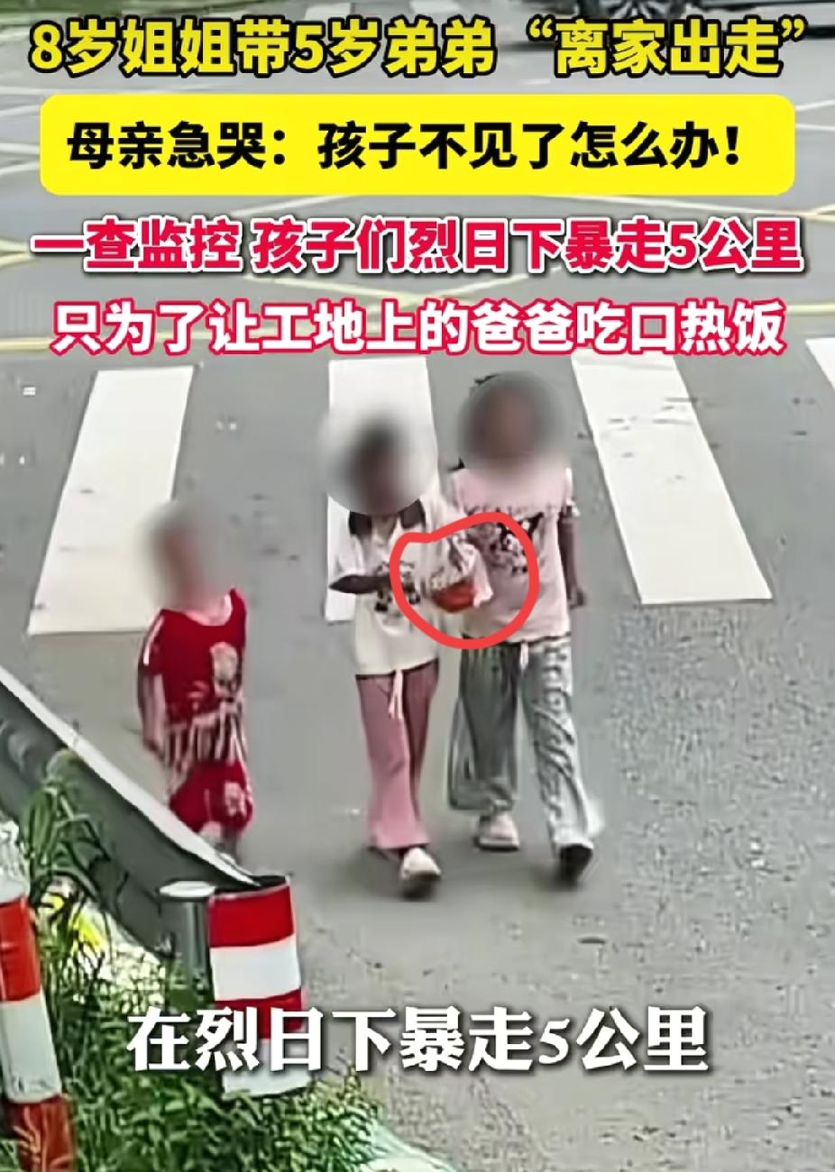 看哭了！浙江嘉兴，8岁女儿带着5岁弟弟离家不见了。没想到，姐弟俩烈日下徒步五公里