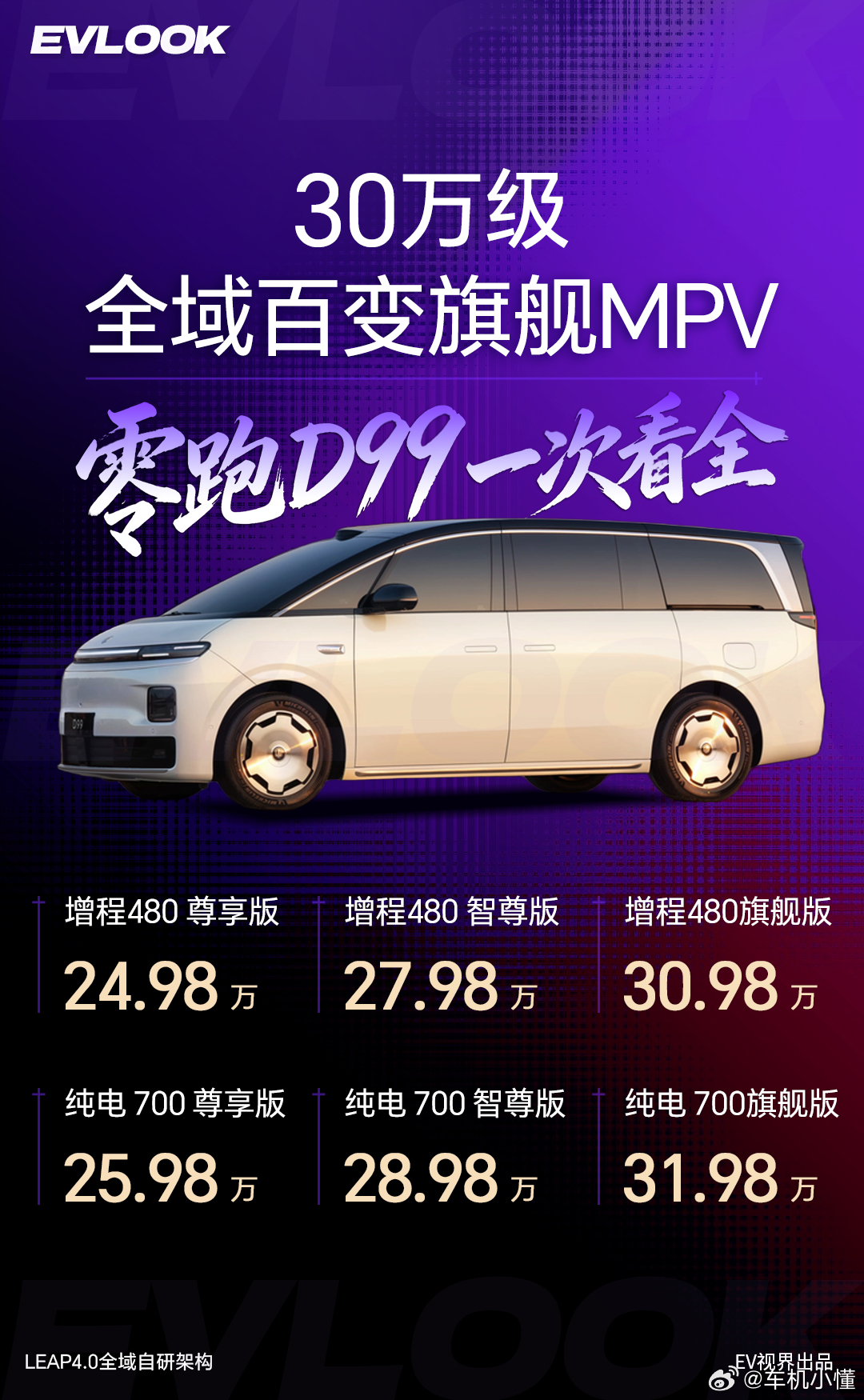 零跑D99全域百变旗舰MPV的配置高，价格香，太适合入手了👍零跑D99价格