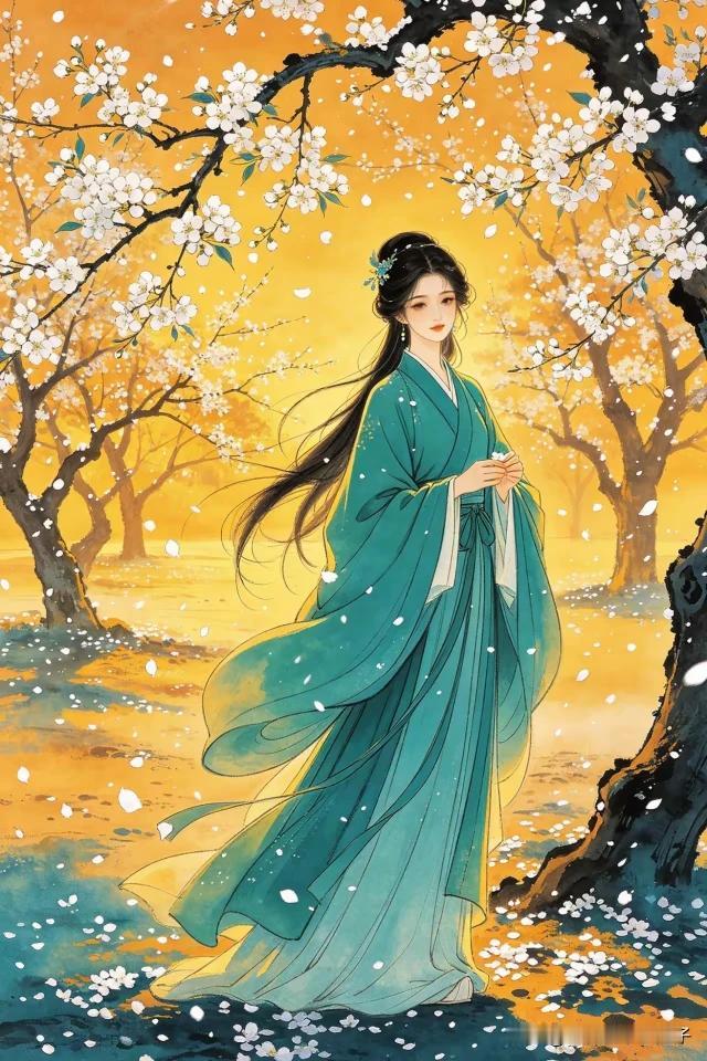 梨花泣露湿黄昏，
冷艳飘零欲断魂。
一径芳尘无人惜，
满眼飘絮有谁懂？