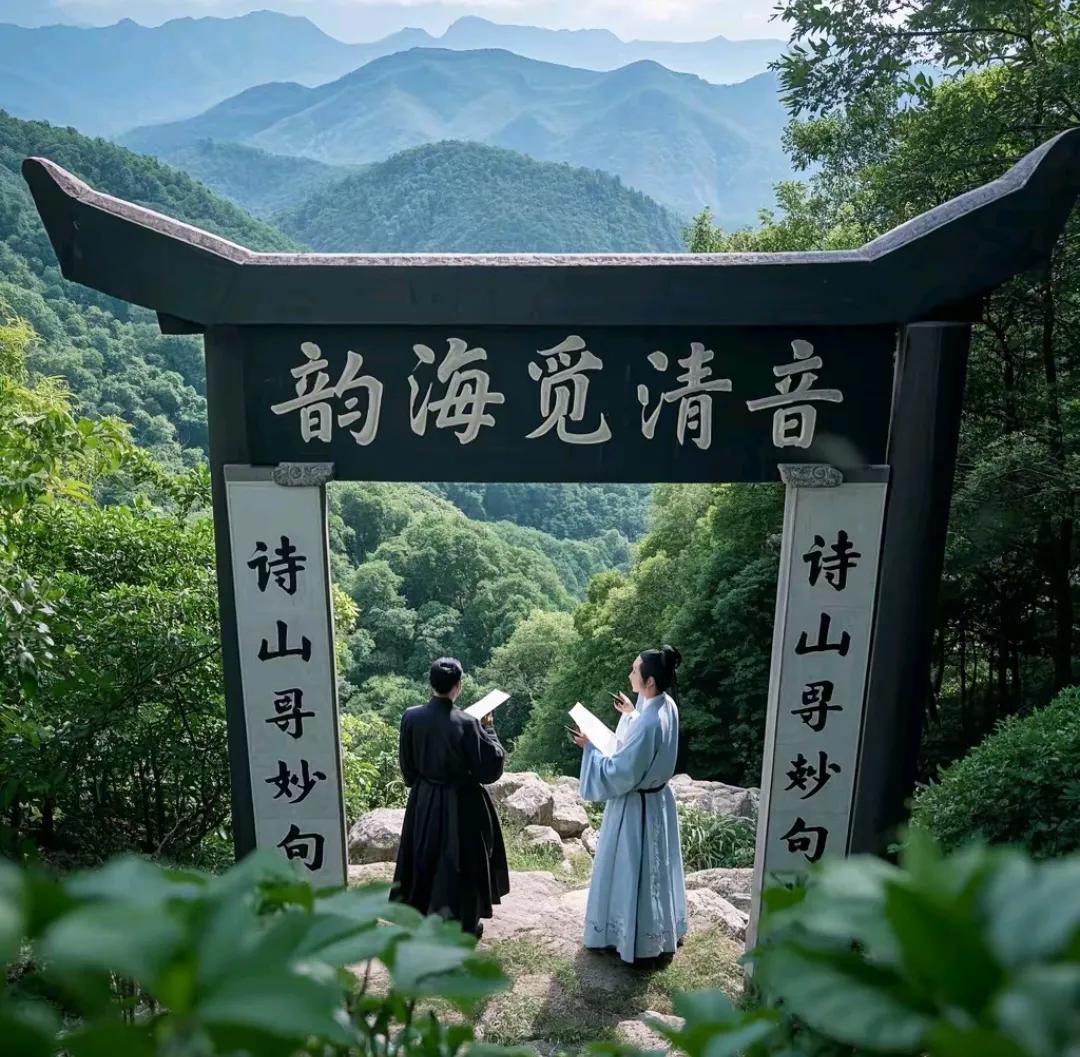 上联：诗山寻妙句，诚邀下联韵海觅清音
