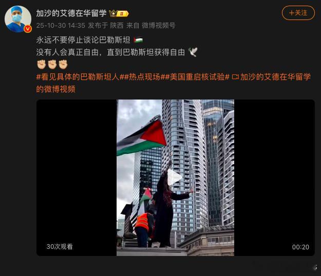 加沙的艾德，这个在西安的哈马斯，在中国的资助下吃喝玩乐的同时，继续煽动和传教，但