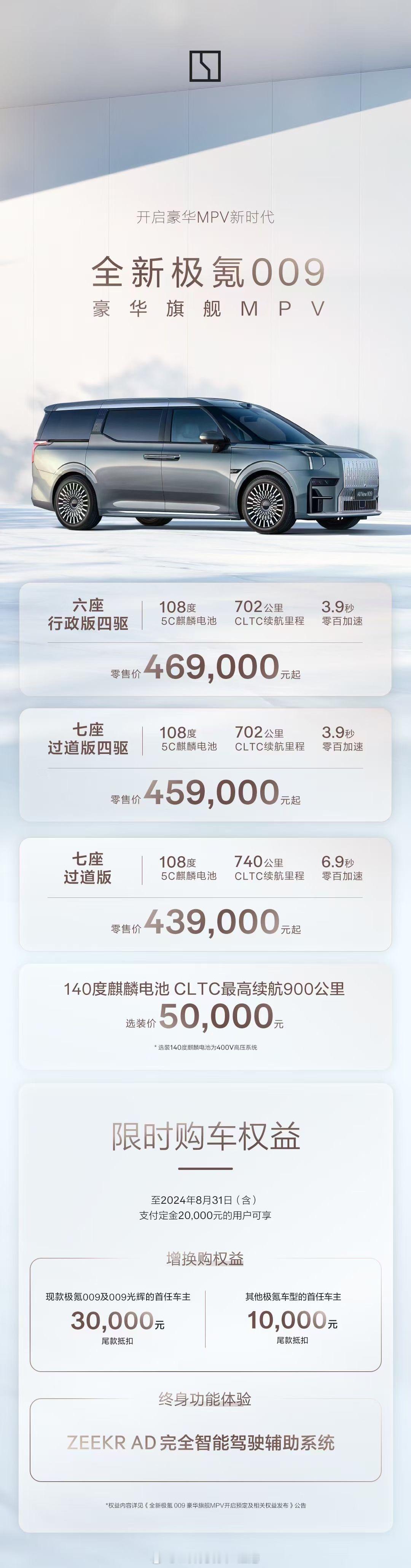全新极氪009正式上市，43.9w起！快速扫一眼配置，便能看出这次价格很到位了！